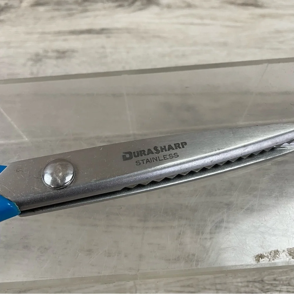 Blue Pinking Shears Crafting Scissors Stainless Made In Japan 8”